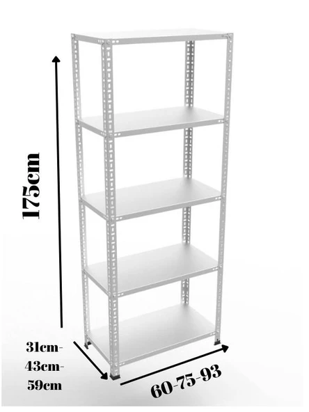 4 Katlı Galvaniz Çelik Raf H:175 cm - Depo, Arşiv, Kiler, Dosya, Market Rafı  43x75 cm 175 cm 1.50 mm - Resim 5