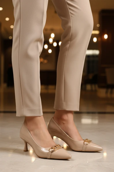 Ayakmod Bej Rugan İnce Kısa Topuklu Kadın Abiye Ayakkabı 695029 Z - 3