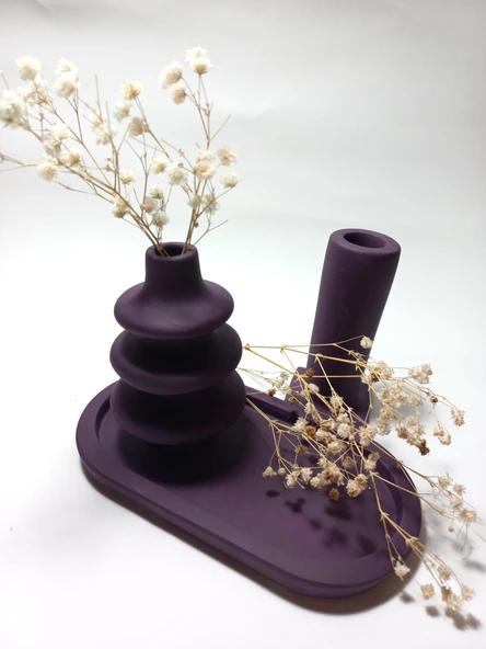 Dekoratif  3 Parça Tabaklı Vazo Set Random Dekor - Resim 4