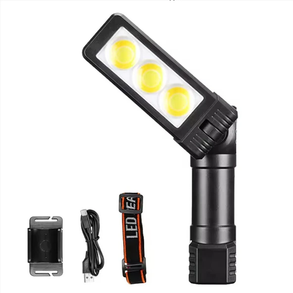 Kafa Feneri Kafa Lambası 3 LED 10W Uzun Menzil Usb Şarjlı Ledli Işık Su Geçirmez Kamp El Feneri - Resim 2