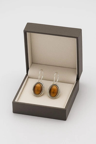 Sarma Serisi Kaplangözü Taşlı El İşi Kadın Otantik Gümüş Küpe - Resim 3