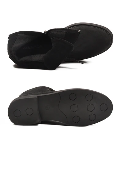 Ayakmod Siyah Süet Bağcıklı Fermuarlı Kaymaz Kadın Bot 284098 Z - 5