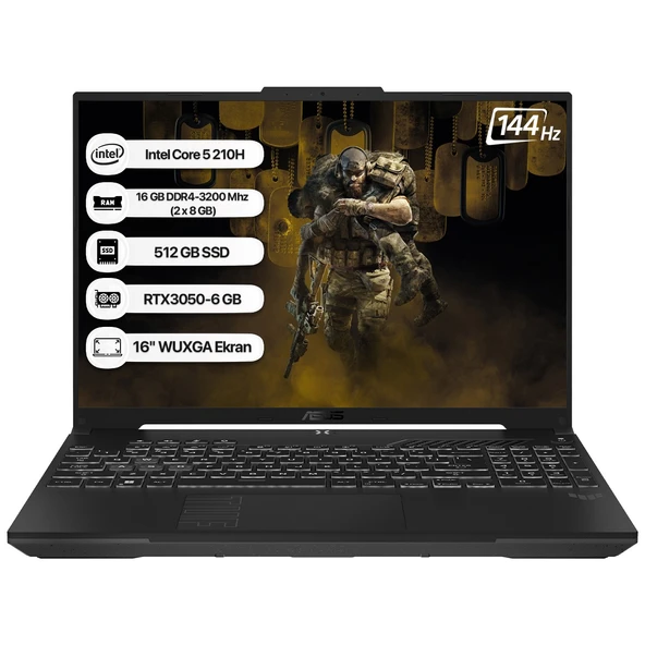 Tuf Gaming F16 FX607VJ-RL059 Intel Core 5 210H 16GB 512GB SSD RTX3050-6GB 65W Freedos 16" 144Hz Wuxga Taşınabilir Bilgisayar ürün görseli