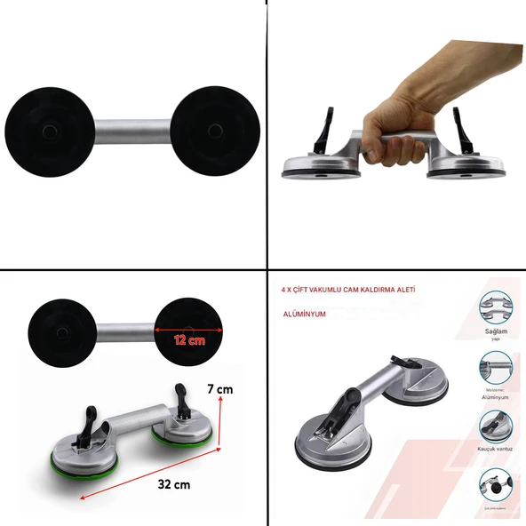 Alüminyum Çiftli Vantuz Cam Vakumlu Fayans Ahşap Tutucu Taşıma Araba Kaporta Göcük 2'li Çektirme - Resim 2