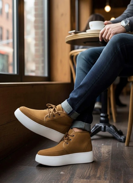 ET0550 İçi Kürklü Bağcıklı Taba Erkek Tarz Spor Bot - Resim 4