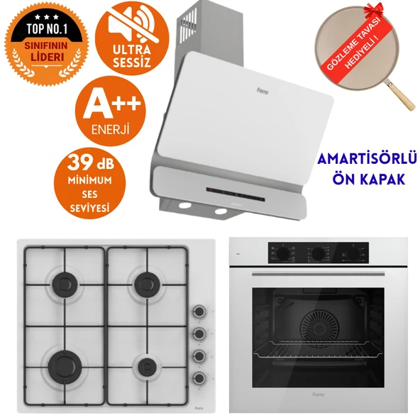 Ferre SilenArt Bella Ultra Sessiz Beyaz  Ankastre Set  ( D081 -SA + EL066  EMAYE OCAK + QBL62CB ) ürün görseli