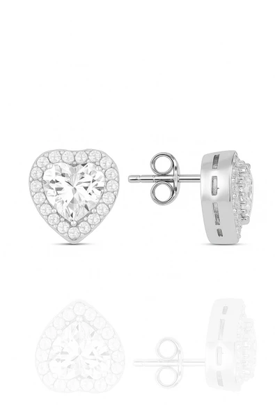 Minera Serisi 925 Ayar Gümüş Pırlanta Modeli Zirkon Taşlı Kalp Küpe - 2