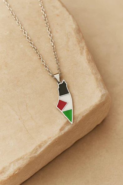 Filistin Haritası Gümüş 925 Ayar Kolye Özgür Filistin Temalı - 9