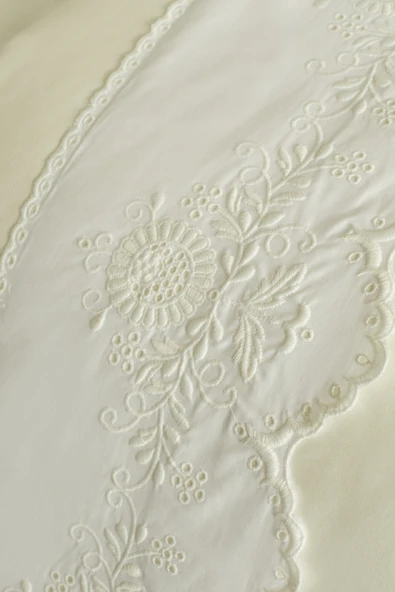 Lula Brodeli %100 Pamuk Çift Kişilik Nevresim Takımı Beyaz - Resim 4