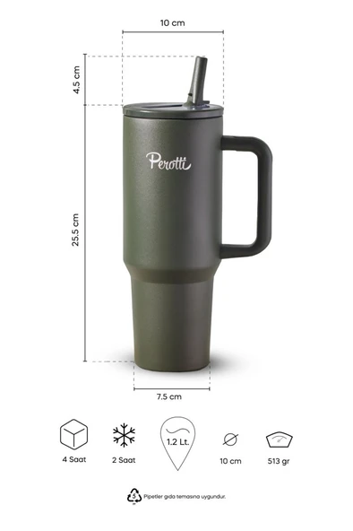 Perotti 17237 Colte V2 Paslanmaz Çelik Termos Bardak 1,2 Lt Yeşil - 4