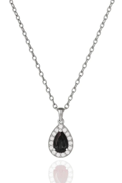 Minera Serisi 925 Ayar Gümüş Pırlanta Modeli Zirkon Taşlı Damla Kolye - Resim 2