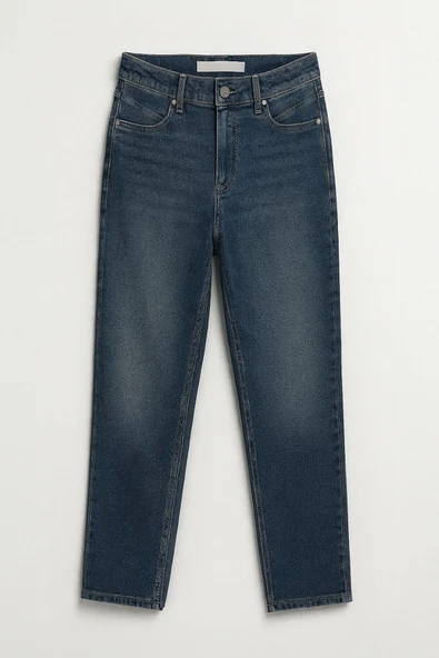 Kadın Normal Bel Straight Fit Mavi Jean Pantolon - Resim 2