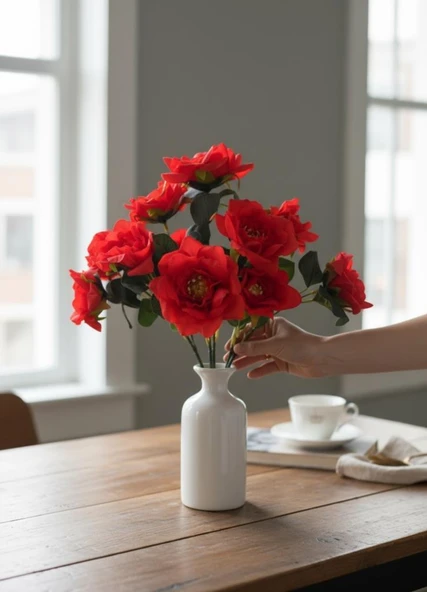 Yapay Çiçek Kırmızı 10lu Gül Demeti 40*30cm ürün görseli 1