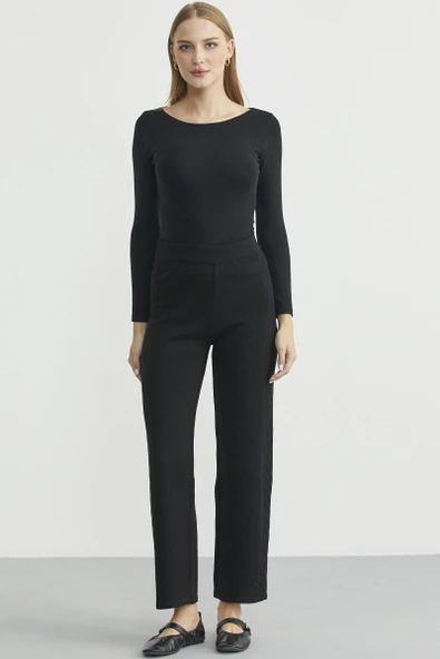 Yanı Motifli Rahat Kalıp Triko Pantolon - Siyah ürün görseli 1