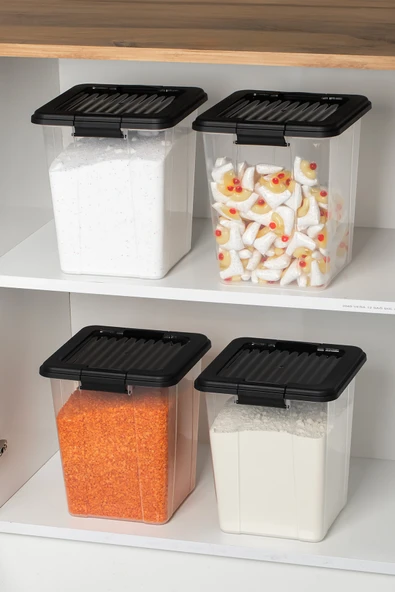 Porsima 4370 4lü Mega Boy Hava Geçirmez Deterjan Saklama Kabı Erzak Saklama Kabı Seti Gri 7,5lt - Resim 2