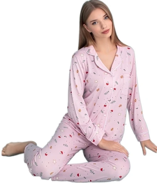 Auroray Notte Kadın Pijama Takımı Yumuşak ve Rahat Ev Giyim S/2XL - Resim 3