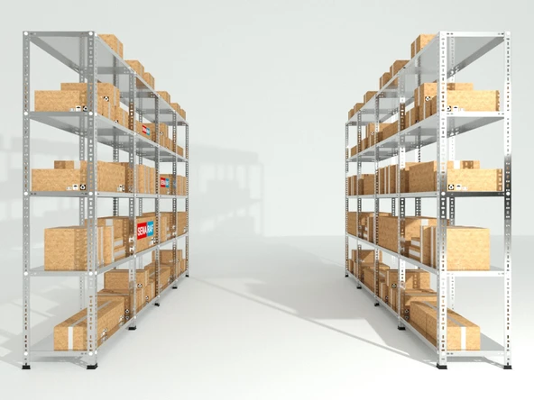 4 Katlı Galvaniz Çelik Raf H:175 cm - Depo, Arşiv, Kiler, Dosya, Market Rafı  31x75 cm 175 cm 0.70 mm - Resim 4