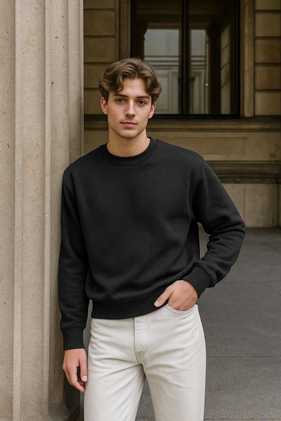 Erkek Bisiklet Yaka Düz Antrasit Sweatshirt ürün görseli