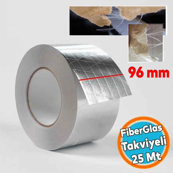 Fiberglas Lif Takviyeli Yapışkanlı Alüminyum Folyo Bant 96 mm x 25 Metre Yanmaz Yalıtım Bandı ürün görseli