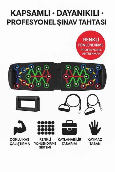 Renk Kodlu Katlanabilir Şınav Tahtası – 22 Delikli Profesyonel Antrenman ve Egzersiz Seti - Resim 5