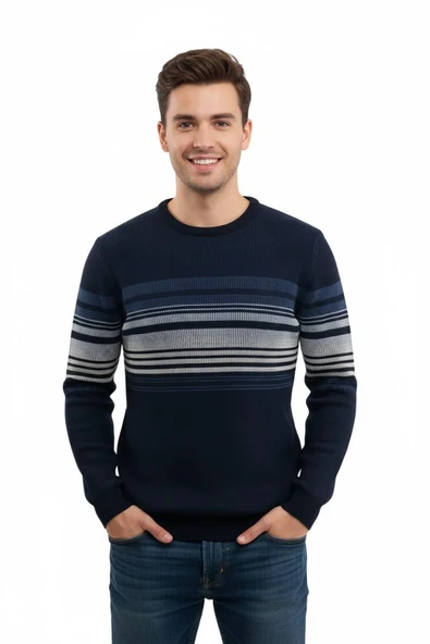 Erkek Sıfır Yaka Kazak Selanik Örgü Klasik Kalıp 5245C BGL-ST04860 - Resim 3