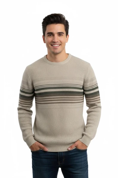 Erkek Sıfır Yaka Kazak Selanik Örgü Klasik Kalıp 5245C BGL-ST04860 - Resim 5