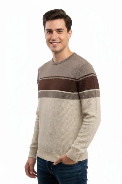 Erkek Sıfır Yaka Kazak Petek Örgü Klasik Kalıp 5244C BGL-ST04861 - Resim 7