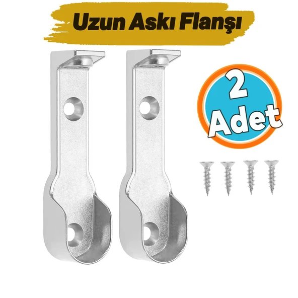 (2 ADET) Uzun Askı Flanşı Dolap Boru Sabitleme Kıyafet Elbise Askı Flanş Aparatı Krom 70 mm ürün görseli