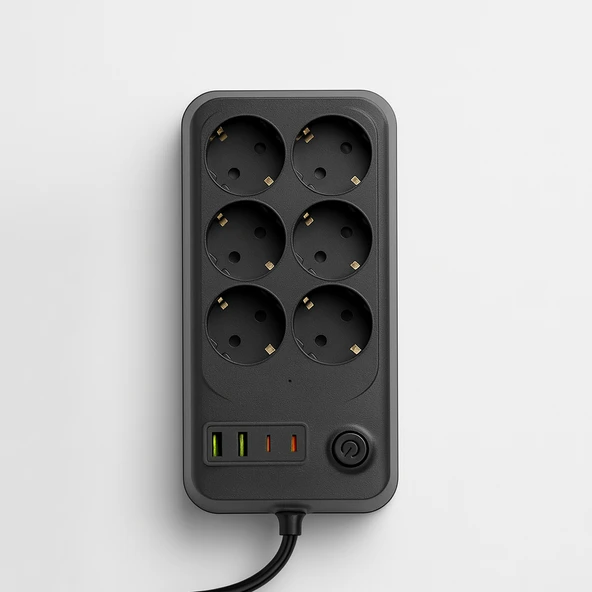 Akım Korumalı Topraklı Golyat Grup Şarj Fiş Priz 6 Prizli 4 USB Girişli 2 Metre Uzatma Kablosu - 5