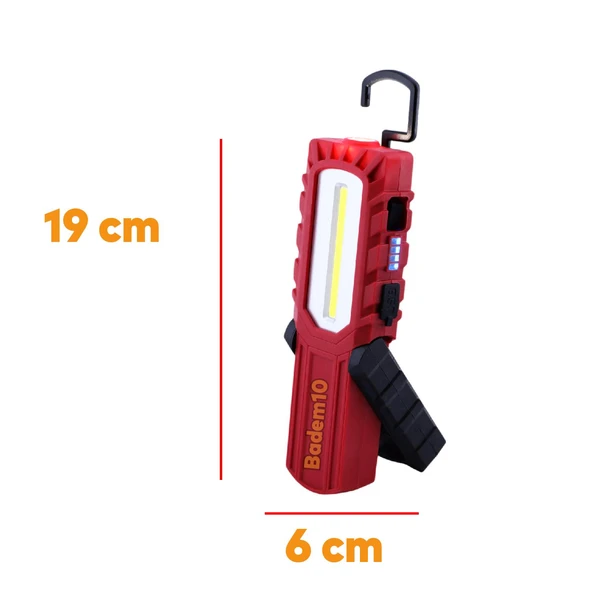 Mıknatıslı İş Lambası Led El Feneri Askılı Işıldak Kamp Lambası 5+1 W Şarjlı Gece Lambası 4400 mAh - Resim 3