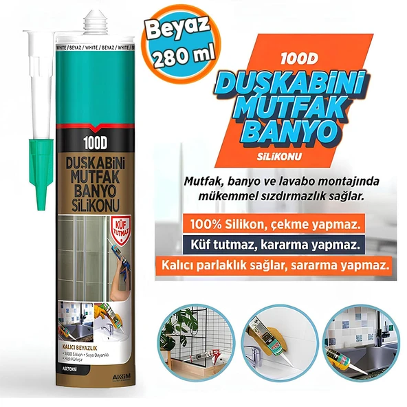 Beyaz Duşakabin Lavabo Küvet Pvc Plastik Silikon Silikonu Mutfak Küf Tutmaz 280 mL ürün görseli