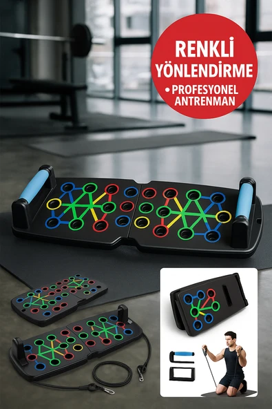 Renk Kodlu Katlanabilir Şınav Tahtası – 22 Delikli Profesyonel Antrenman ve Egzersiz Seti - Resim 2