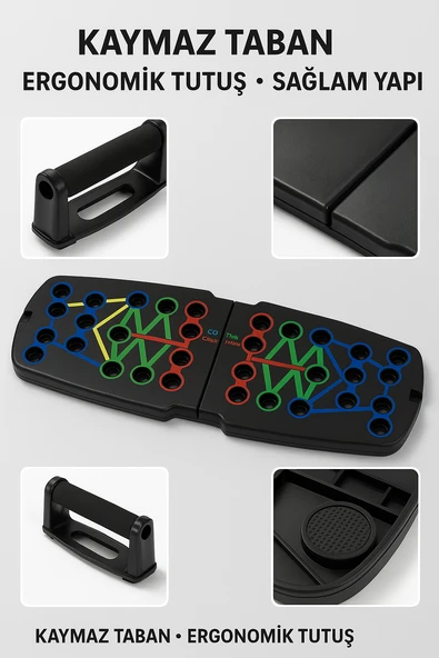 Renk Kodlu Katlanabilir Şınav Tahtası – 22 Delikli Profesyonel Antrenman ve Egzersiz Seti - Resim 4