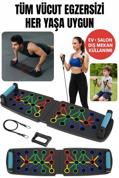 Renk Kodlu Katlanabilir Şınav Tahtası – 22 Delikli Profesyonel Antrenman ve Egzersiz Seti ürün görseli