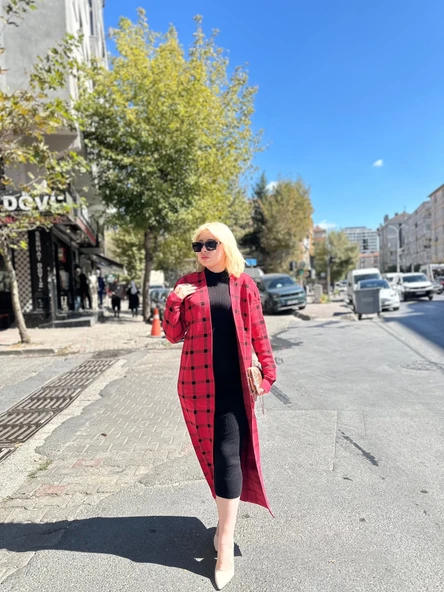 Triko Hırka elbise ikili takım kırmızıSiyah - 2