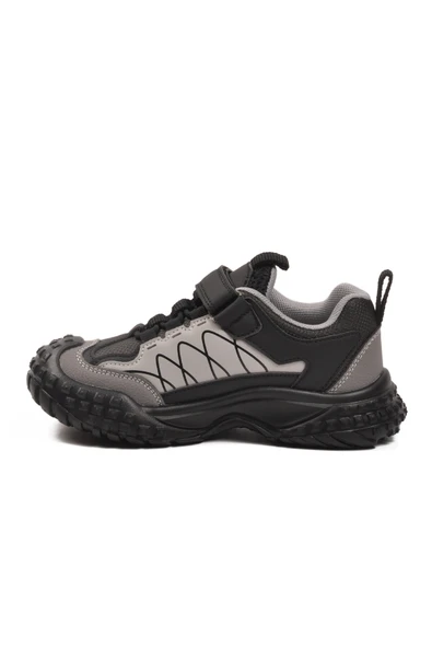 Marcokids Gri Cırtlı Kaymaz Hafif Esnek Erkek Çocuk Spor Ayakkabı 22676 F - Resim 4