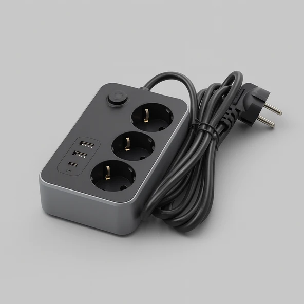 Çocuk Akım Korumalı Topraklı Golyat Grup Şarj Fiş Priz 3 Prizli 3 USB Girişli 2 Metre Uzatma Kablosu - Resim 3