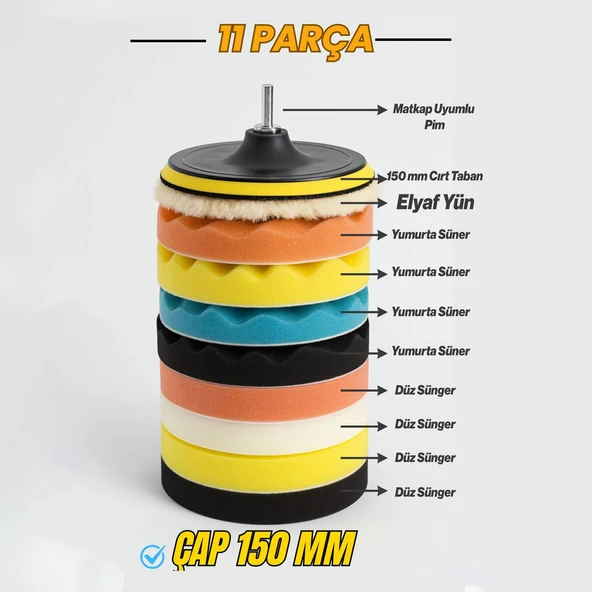 Polisaj Süngeri Seti + 300 Gr Cila 150 mm Matkap Uyumlu Oto Seramik Wax Pasta Cila Parlatma Pedi - 3