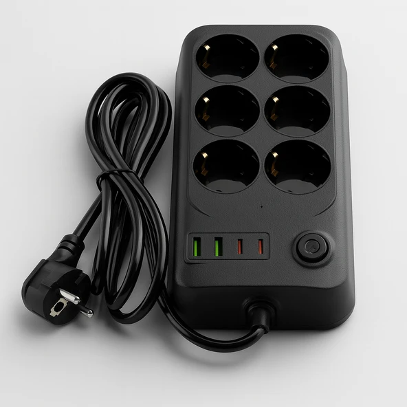 Akım Korumalı Topraklı Golyat Grup Şarj Fiş Priz 6 Prizli 4 USB Girişli 2 Metre Uzatma Kablosu - 3