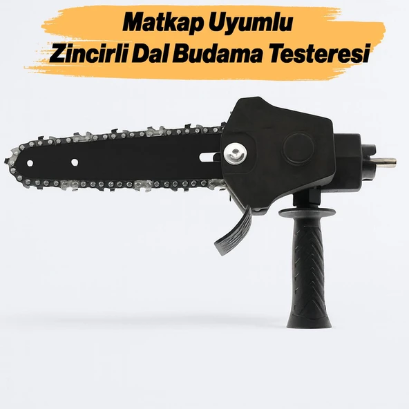 Matkap Uyumlu Zincirli Dal Budama Testeresi Ahşap Sunta MDF Kesme Aparatı Tutma Kollu Zincir Dahil