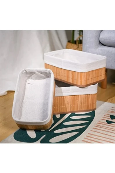 Hasır 3'lü Sepet Seti Banyo Sepeti Mutfak Sepeti Doğal Astarlı Kozmetik Dolap İçi Çok Amaçlı Düzenleyici - Resim 4