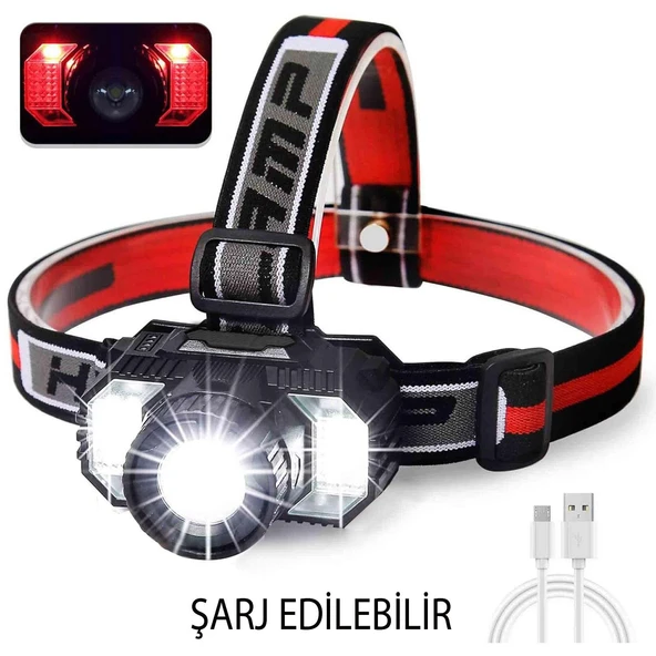 Kafa Lambası Şarjlı Type-c Şarj Beyaz Işık Kırmızı Sos Işık Su Geçirmez 1800 mAh 800 Lümen - Resim 4