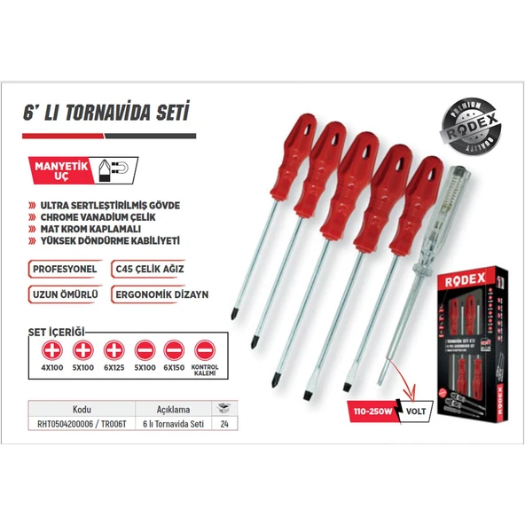 Tornavida Seti (6'Li SET) Düz Yıldız Uçlu Kontrol Kalemi - 3