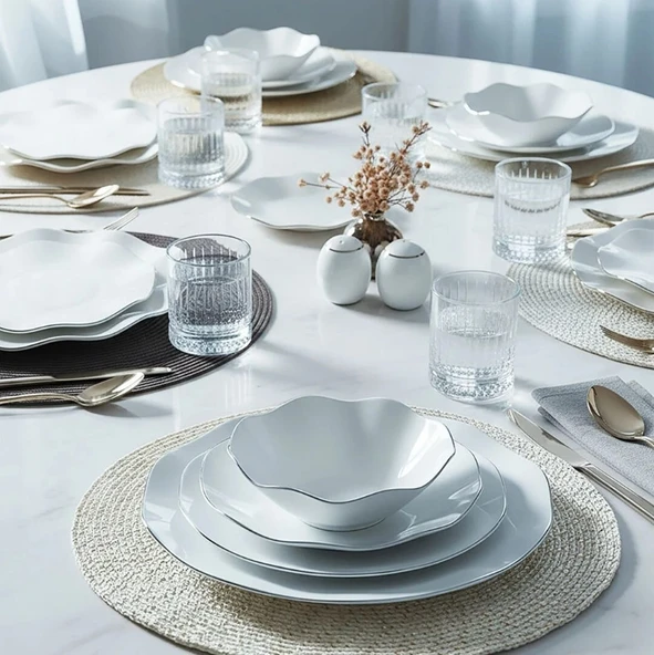Güral Porselen Nesrin 52 Parça Gümüş Fileli Yemek Takımı - 3