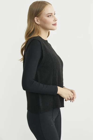 Salaş Yünlü Triko Süveter - Siyah - Resim 4