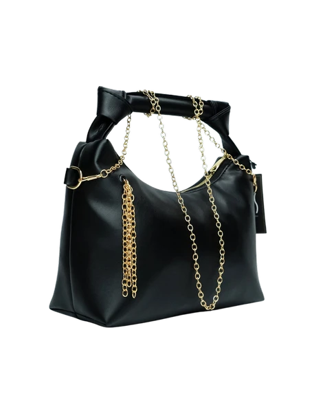 Zincir Askılı Deri Çanta-Siyah