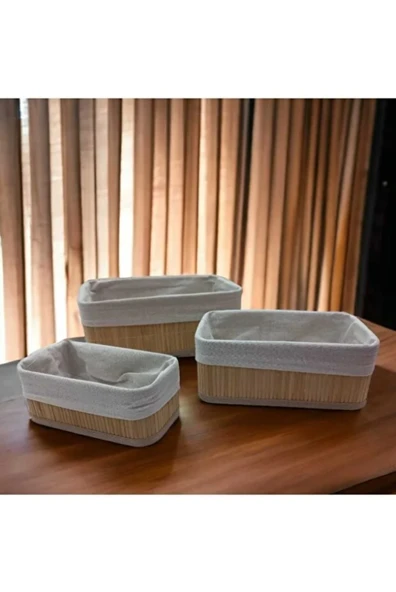 Hasır 3'lü Sepet Seti Banyo Sepeti Mutfak Sepeti Doğal Astarlı Kozmetik Dolap İçi Çok Amaçlı Düzenleyici - Resim 7