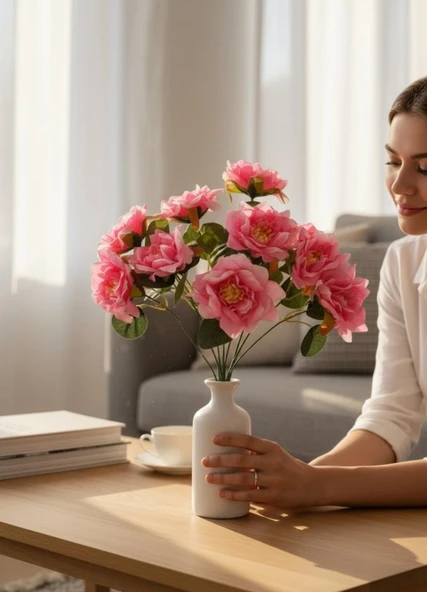 Yapay Çiçek Pembe 10lu Gül Demeti 40*30cm - Resim 5