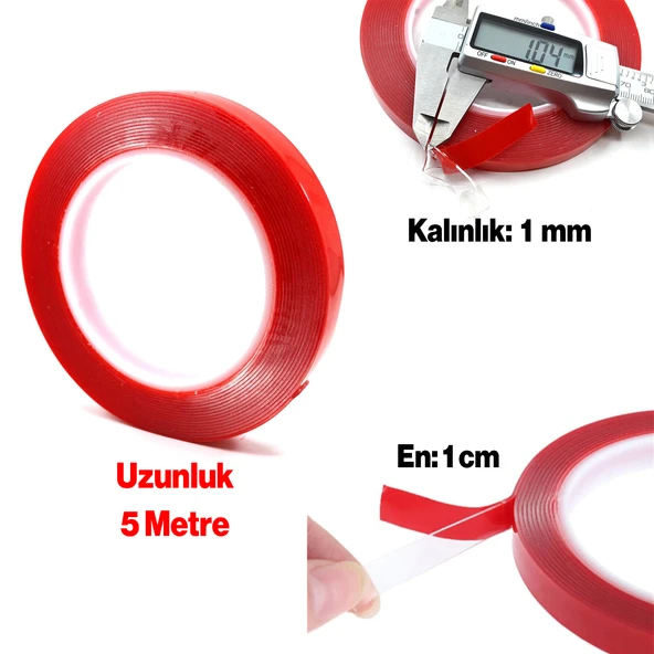 Çift Taraflı Silikon Bant Montaj Bandı Şeffaf 10 mm x 5 Metre Güçlü Çok Amaçlı Yapıştırıcı 1 Adet - Resim 2