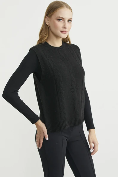 Salaş Yünlü Triko Süveter - Siyah - Resim 3